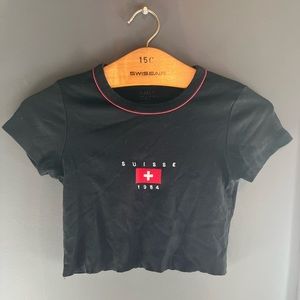 Black Brandy Melville Swiss Cropped Graphic Tee